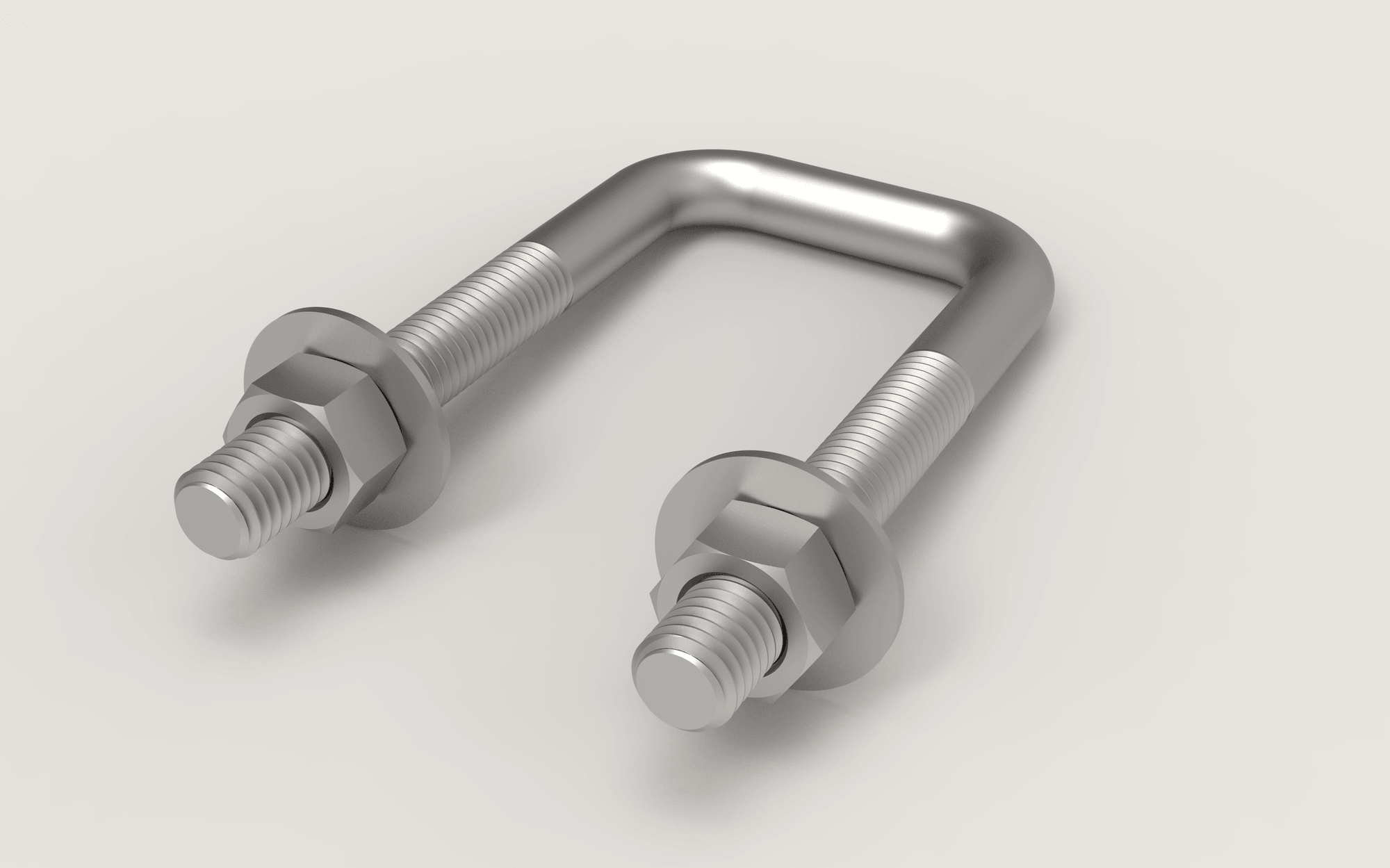 Square-bend U-bolt render with hex nuts and washers